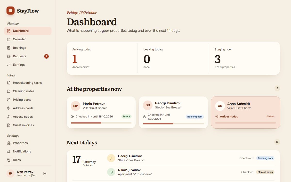 StayFlow dashboard
